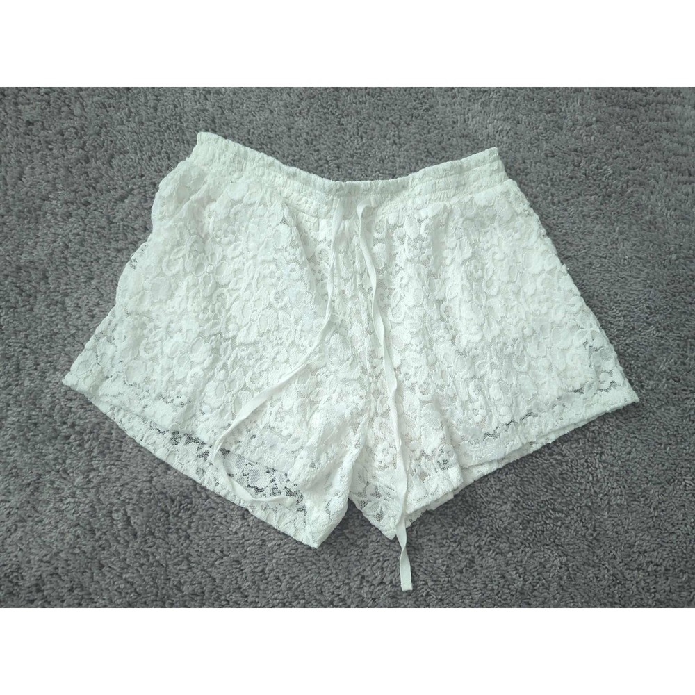 Sophie Rue Shorts Womens Medium White Lace Drawstring Elastic Waist Lined SR2097